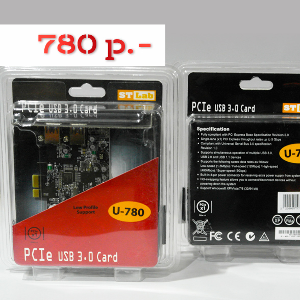 Контроллер USB ST-Lab, 2xUSB 3.0, PCI-E, Retail (U-780)